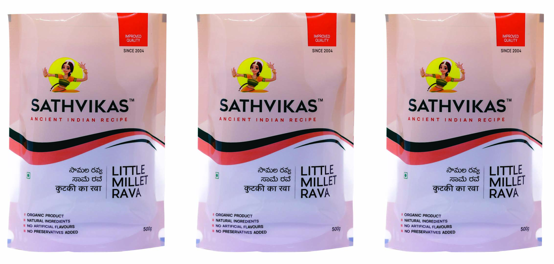 Sathvikas Samalu / Little Millet Ravva (500 grams) Pack Of 3.